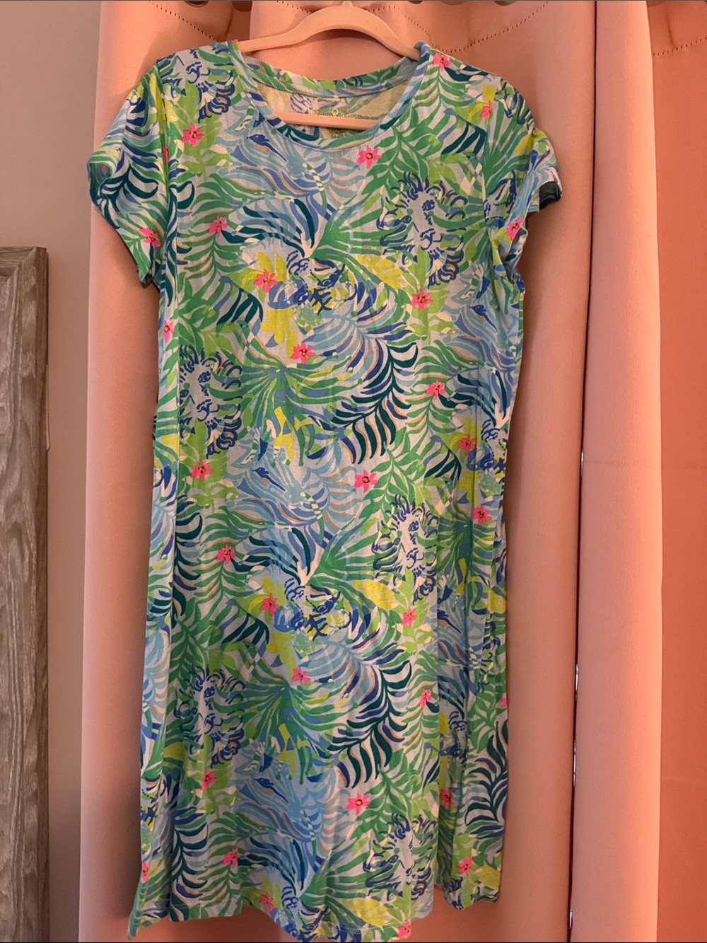 Lilly Pulitzer Girls Green & Blue Tropical Print Casual Dress